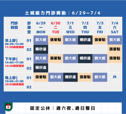土城維力骨科門診異動7月