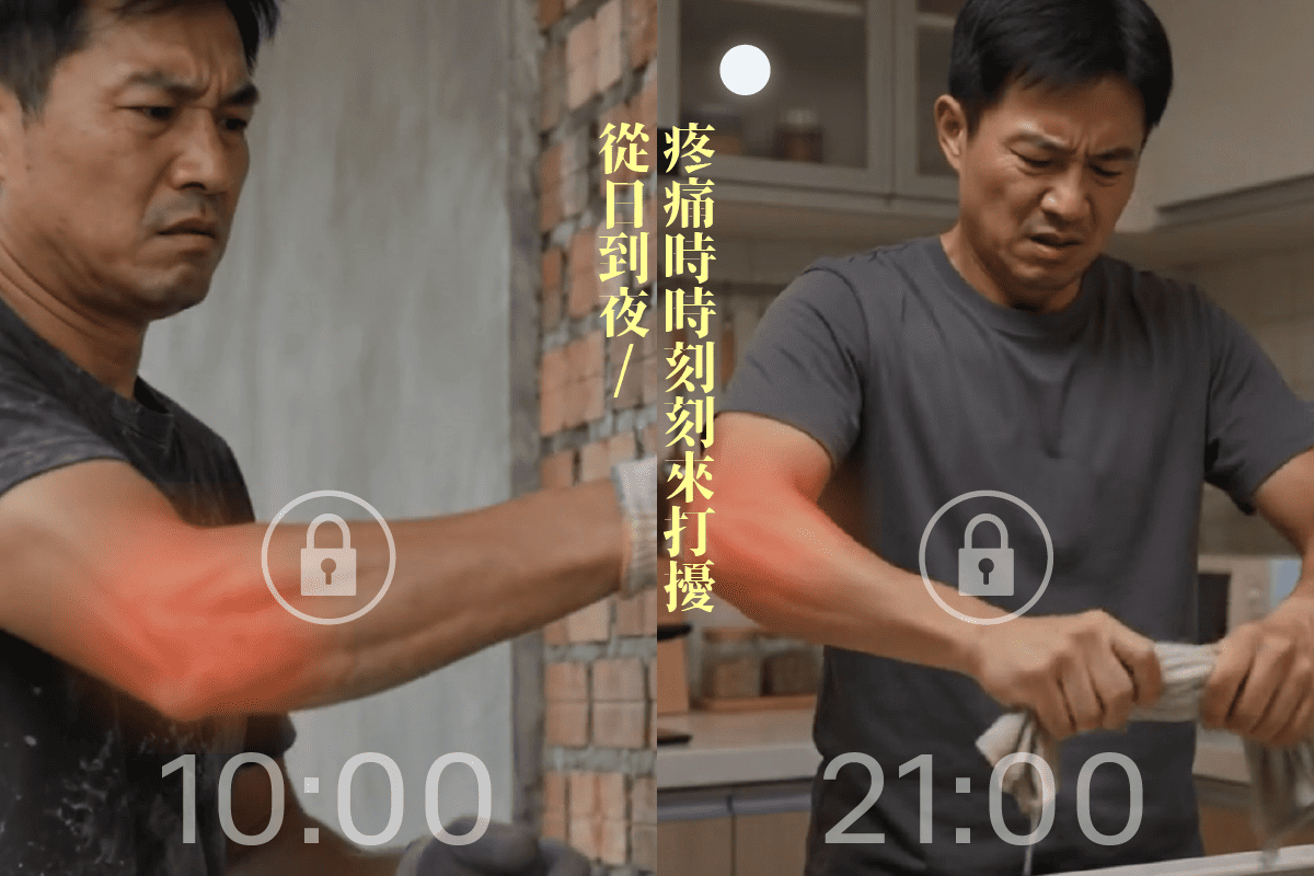 網球肘疼痛情境｜工作施力與回家擰毛巾時手肘外側疼痛